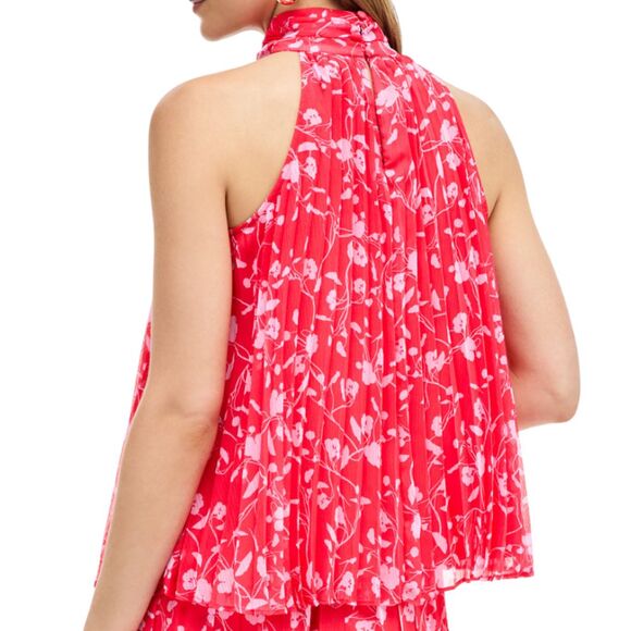 INC Women's Floral-Print Pleated Halter Top Small Flowy Sheer Lined Coral - Picture 3 of 11